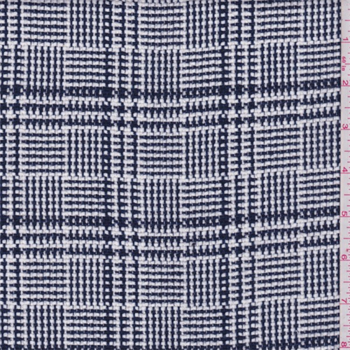Navy/White Plaid Textured Suiting, Fabric By the Yard