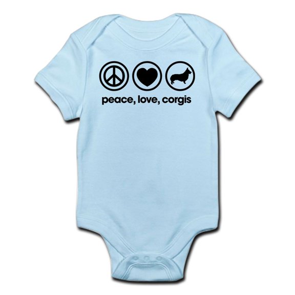 CafePress - Peace Love Corgis - Baby Light Bodysuit