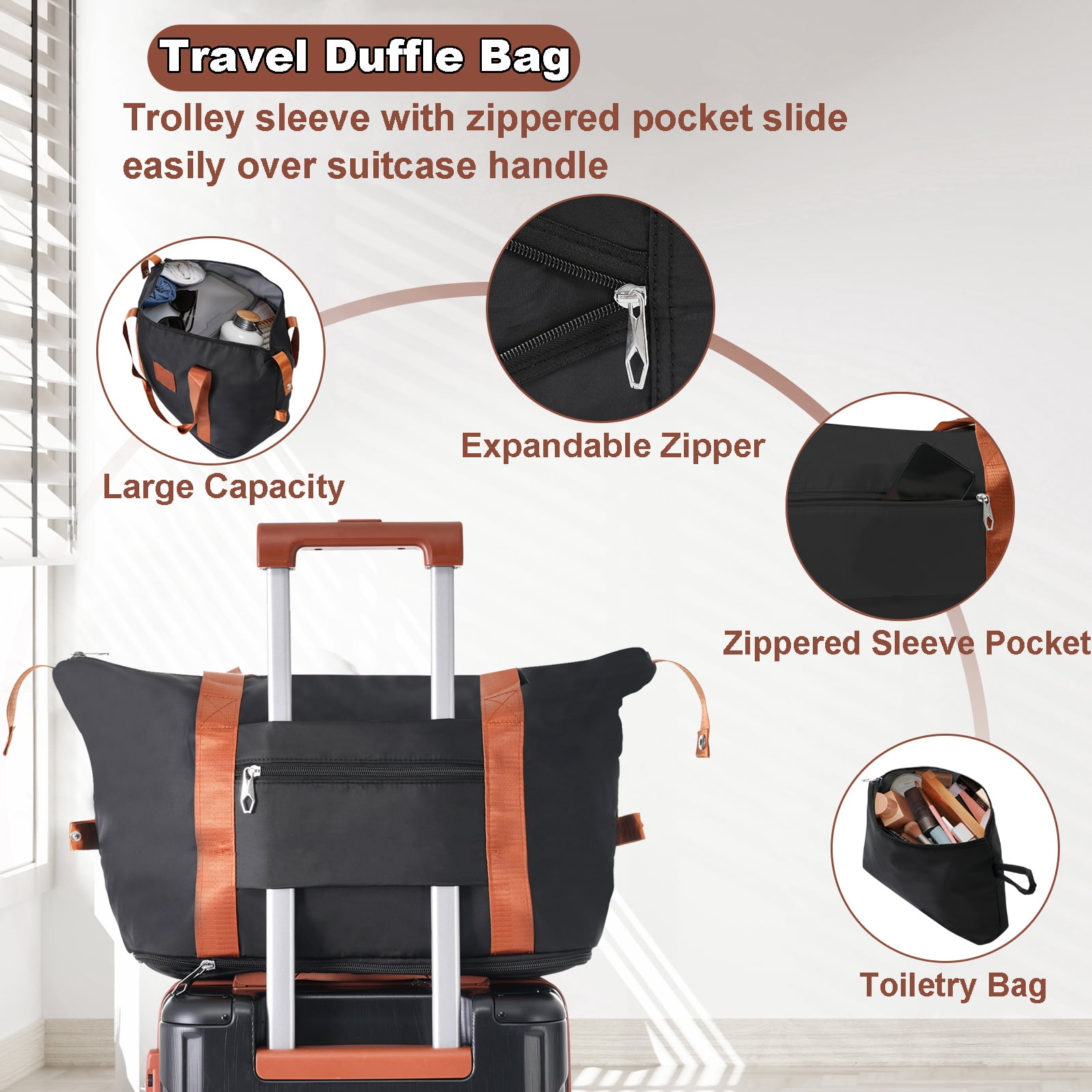 Luggage Sets 3 Piece Lightweight Hardside Rugged Travel Suitcase with Wheels, 22” x 14” x 9” Airline Approved, TSA Lock, Black Brown