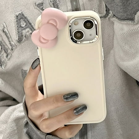 Korean Cute 3D Pink Bowknot Soft Silicone Phone Case For iPhone 15 14 13 12 11 Pro Max X XR Soild Color Shockproof Cover Funda