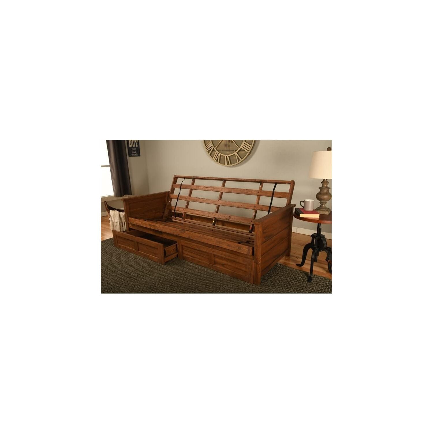 Kodiak Furniture Lexington Storage Futon in Weathered Brown w/ Blue Mattress