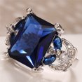 thumbnail image 5 of Silver Plated Sparkling Emerald Marquise Cut Created Blue Sapphire  Cubic Zirconia Filled Halo Wedding Engagement Flower Band Elegant Women's Ring for Mom Bridal Lover, 5 of 5