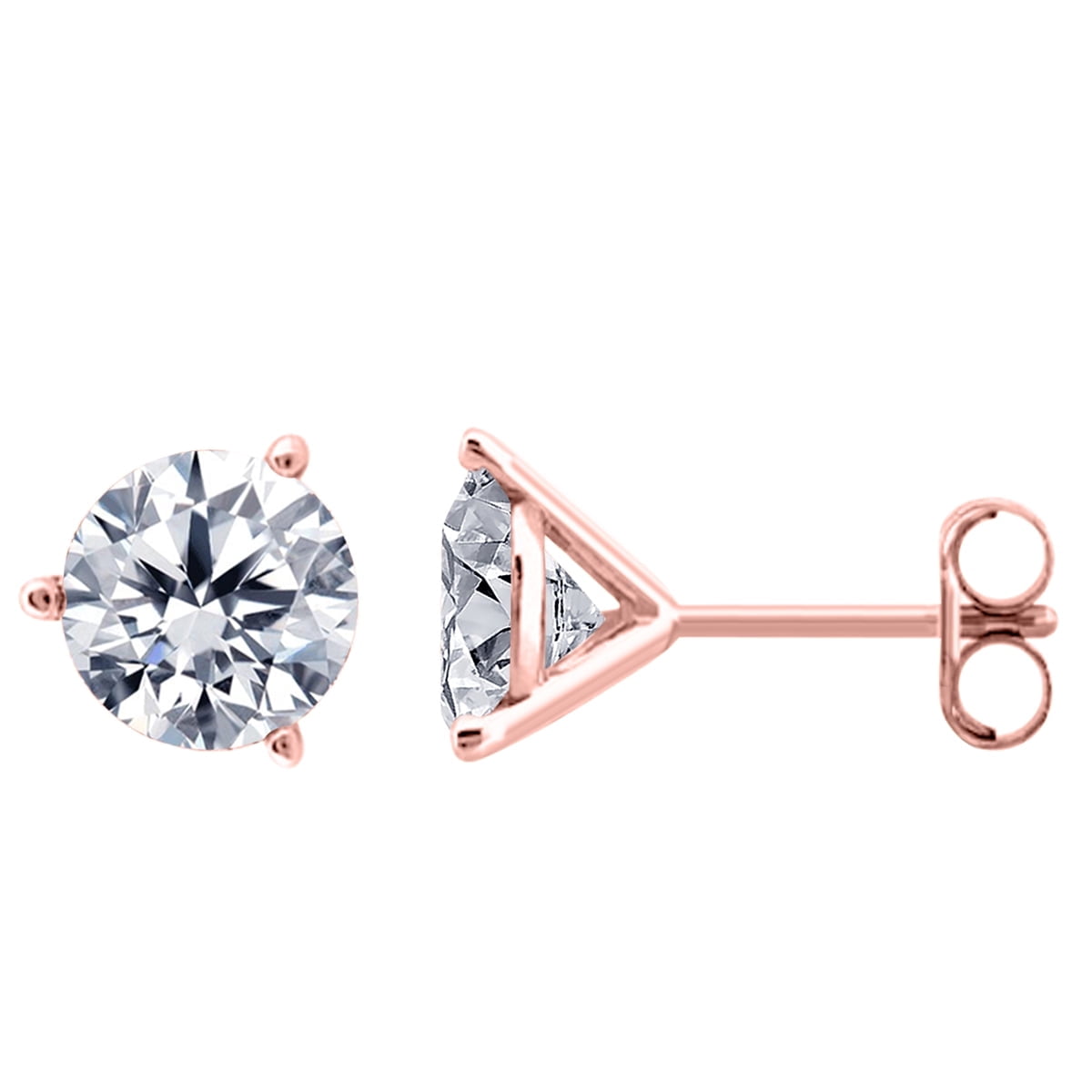 Mauli Jewels 0.25 to 2.00 Carat Diamond Stud Earrings for Women, Natural Round 4-Prong, 14K Solid Rose Gold, Jewelry Gift