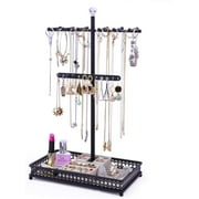 Meangood Jewelry Tree Stand Organizer 3in1 Necklace Organizer Display Bracelet Earrings and Ring Tray Jewelry Holder Hanger MetalBlack