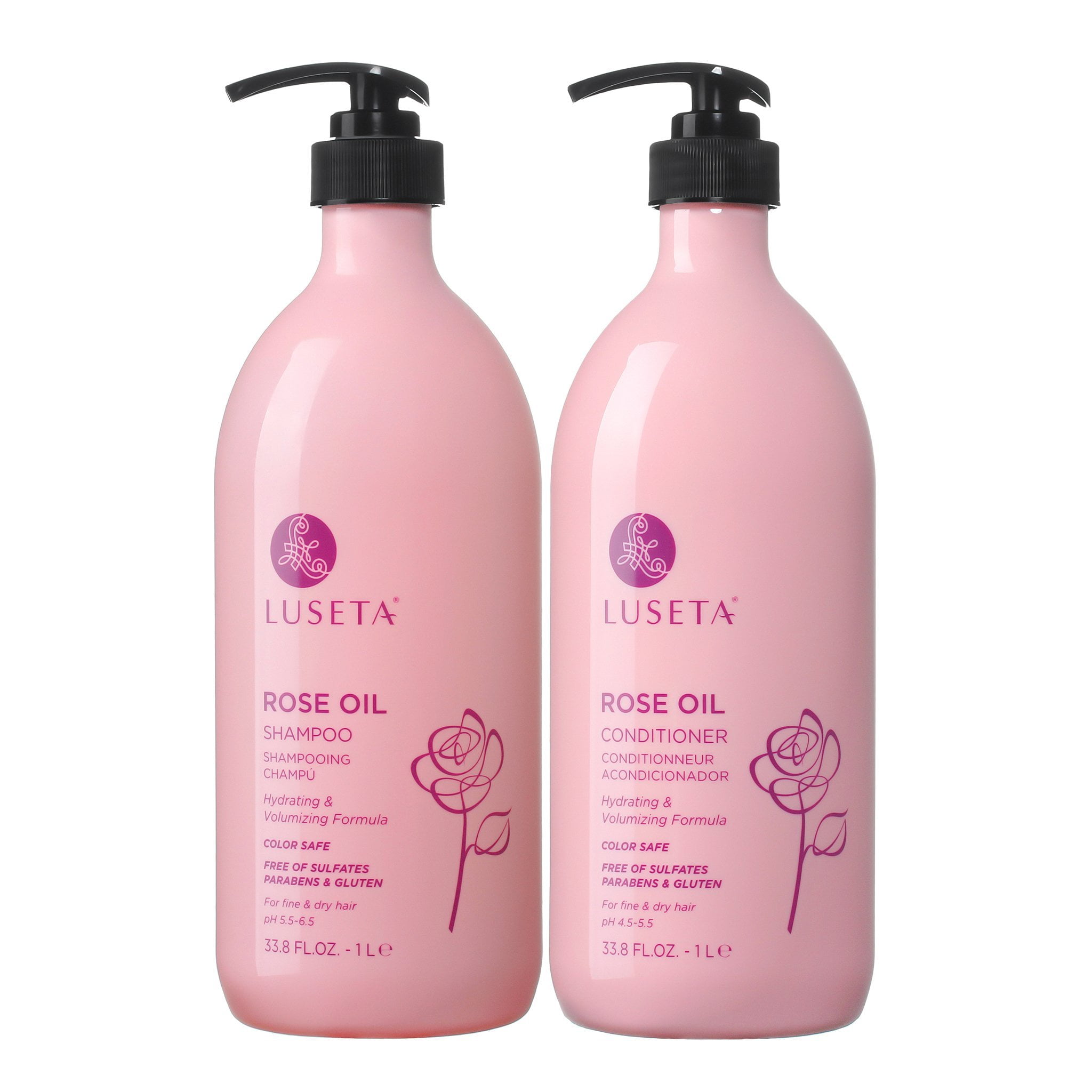 Luseta Rose Oil Shampoo and Conditioner Set 2 x 33.8oz for Fine and Dry