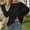Black, variant on Women's Oversized Mesh Knit Sweater Top Y2K Summer Long Sleeve Hollow Out Beach Coverup Loose Fit Crochet Pullover
