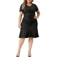thumbnail image 2 of Unique Bargains Robe Grande Taille pour Femmes Col en V Manches Courtes Robes Froncées Pailletées Noir 2X, 2 of 5