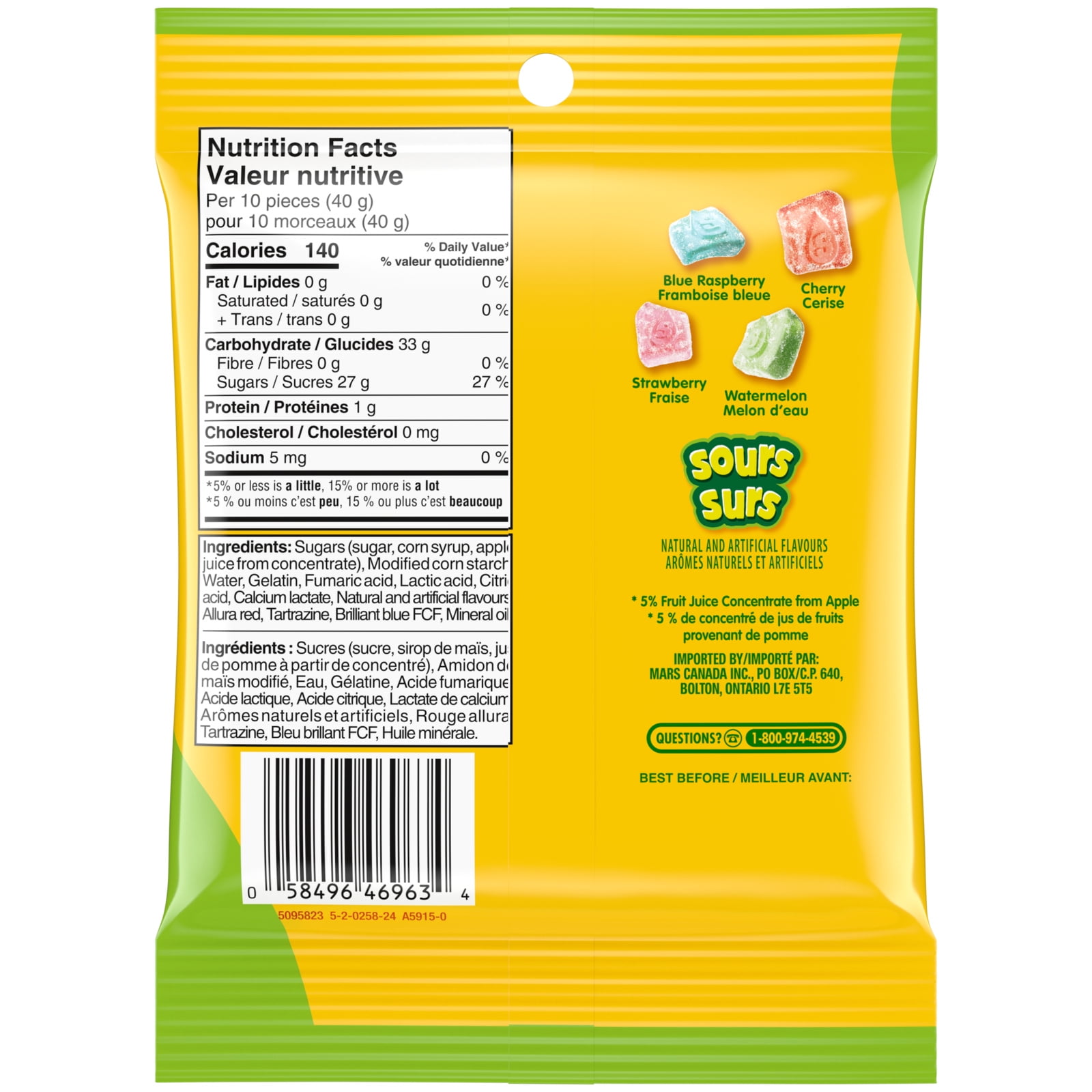 STARBURST, Sour Gummy Candy, Sharing Bag, 142g, SB GUMMIES SOUR 142G