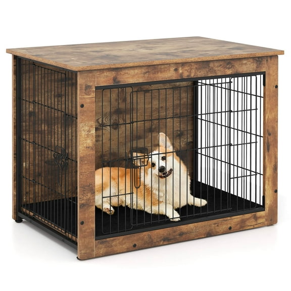 SAEWUD Dog Crate Furniture for Small/Medium Dogs 33" Indoor Pet House Side End Table - Rustic Brown