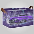 thumbnail image 2 of 2Pack Waterproof Foldable Storage Basket Medium, Metal Frame & Hollow Board Support, for Clothes and Toy Organization Vintage Purple Truck City Glow, 2 of 8