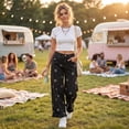 thumbnail image 4 of Women's Casual Baggy Floral Barrel Jeans Y2K Boyfriend High Waisted Jeans Wide Leg Denim Ankle Pants Black XL, 4 of 6