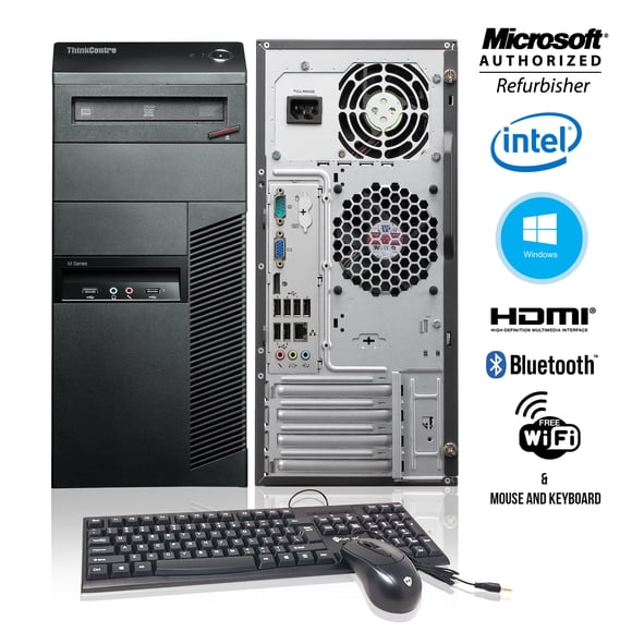 Lenovo ThinkCentre Tower Desktop Core i5 8GB RAM 250GB HDD Windows10 Home HDMI Adapter WiFi A Grade PC