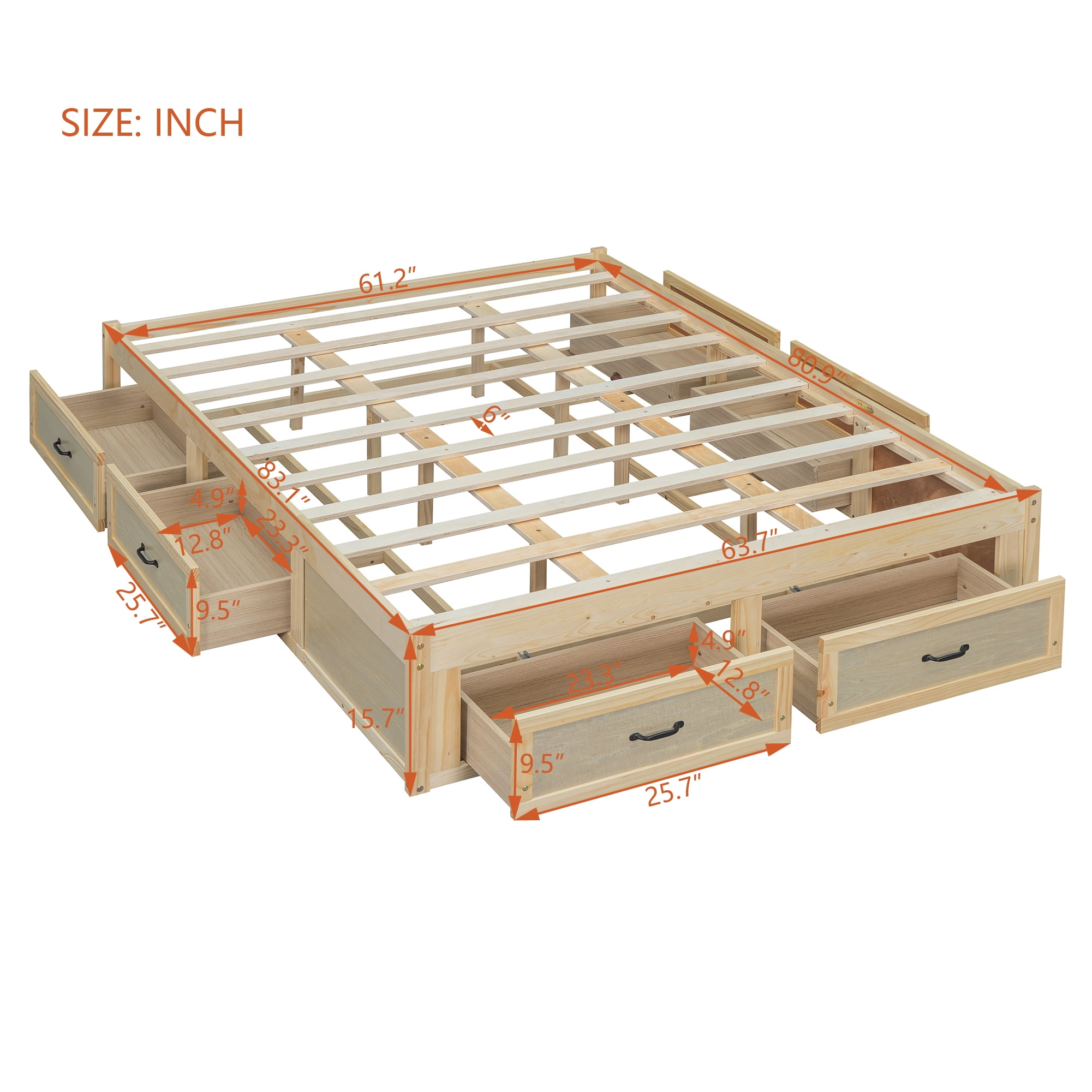 Aukfa Full Size Storage Platform Bed with 6 Drawers, Farmhouse Captain Bed Frame, Antique Oak