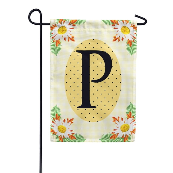 America Forever Spring Monogram Garden Flag Letter P 12.5 x 18 inches P Double Sided Vertical Outdoor, Yard, Lawn, Beautiful Bright Summer Flowers, Daisies, White Flowers, Polka Dots Garden Flag