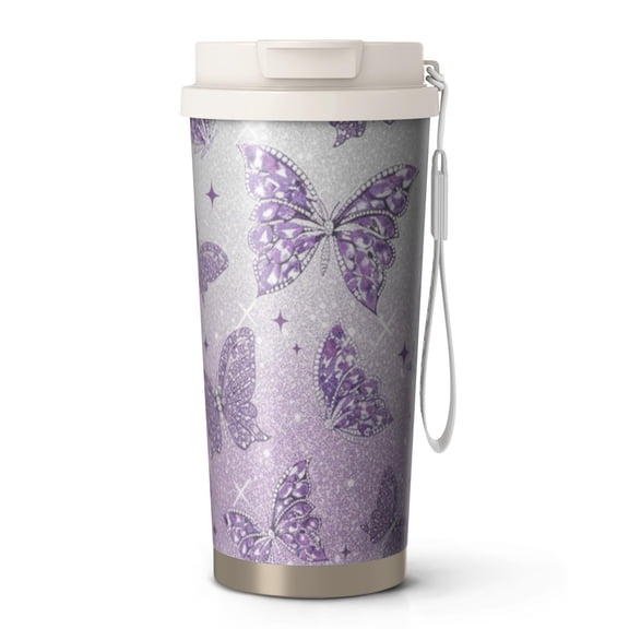 Butterfly 18oz Double Drinking Coffee Mug – Vacuum Insulated Stainless Steel Travel Cup with Leakproof Lid, 316 Steel Thermos Tumbler for Hot & Cold Beverages, Spring