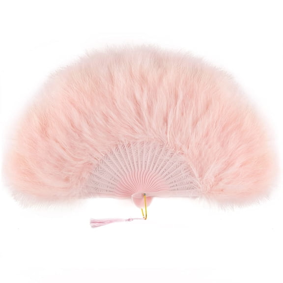 Vintage marabou feather fan, 1920s flapper hand fan for dancing, costume show, wedding decor, burlesque performance, room decoration, pink ribbon
