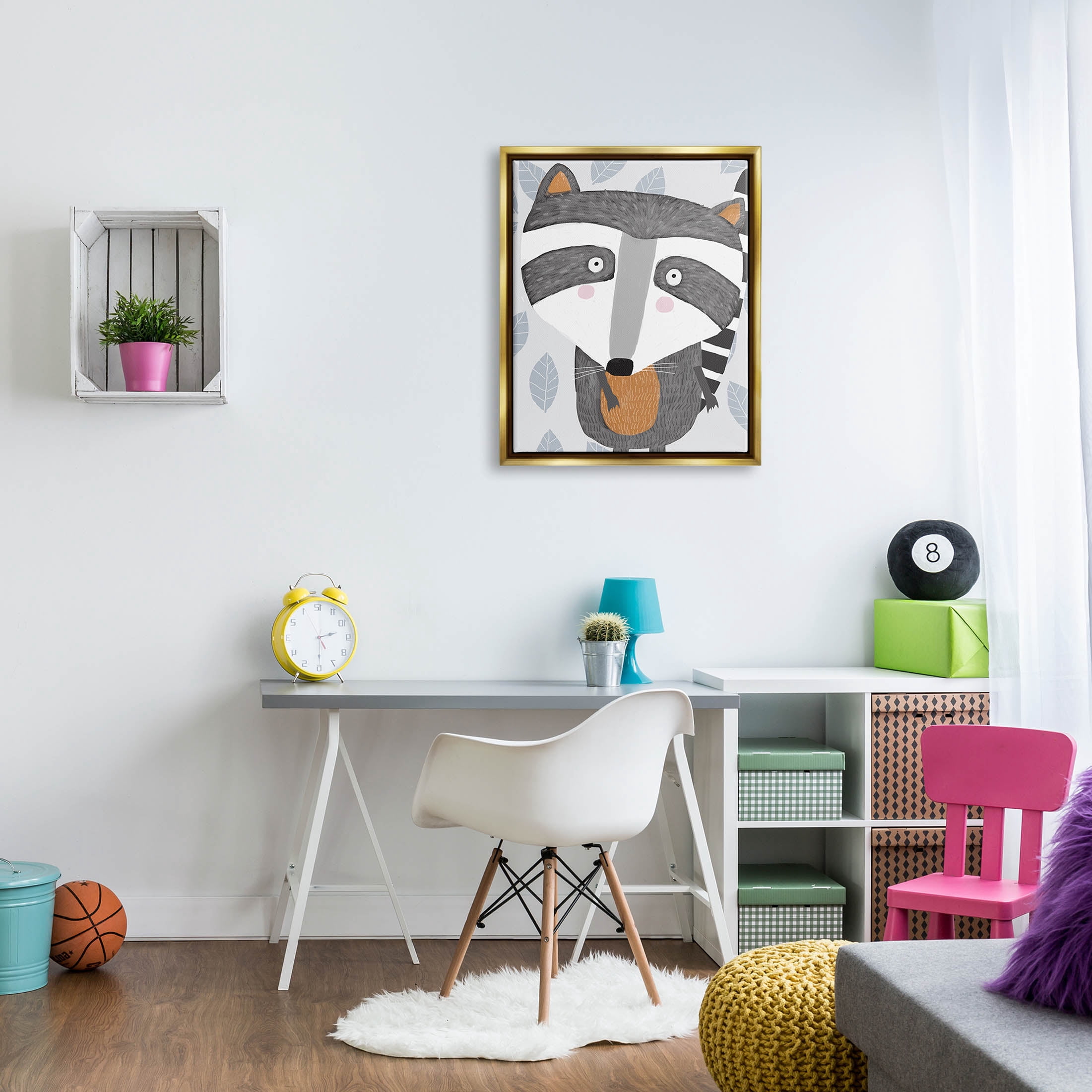 Stupell Industries Raccoon Animal Patterned Leaves Graphic Art Metallic Gold Floating Framed Canvas Print Wall Art, Design by Carla Daly