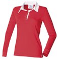 thumbnail image 1 of Front Row- Polo liso de manga larga con cuello tipo rugby para mujer (Rojo/Blanco), 1 of 1