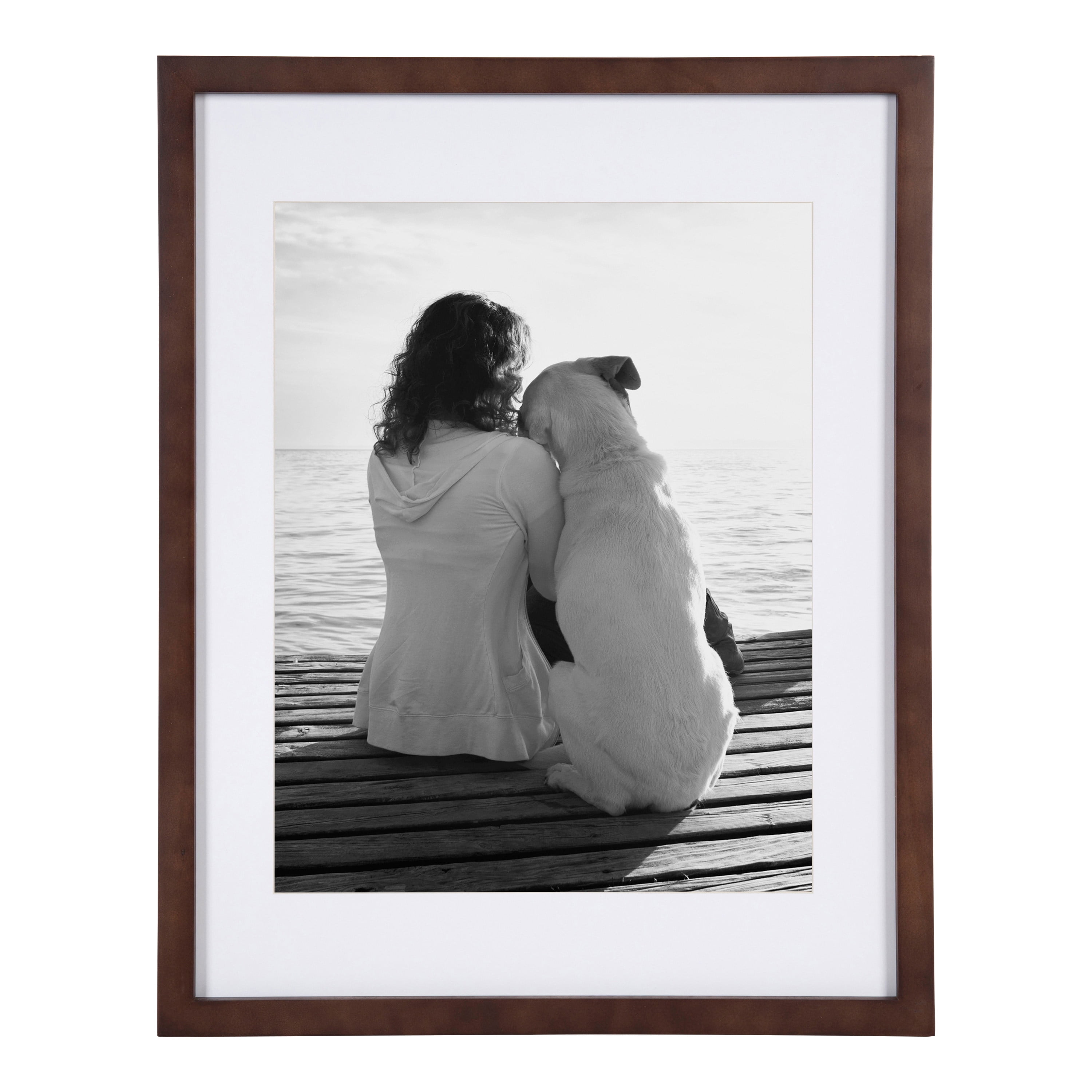 DesignOvation Gallery Wood Photo Frame Set for Customizable Wall Display, Walnut Brown 14x18 matted to 11x14, Pack of 2