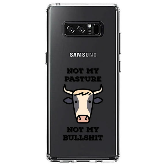 DistinctInk Clear Shockproof Hybrid Case for Samsung Galaxy Note 8 - TPU Bumper Acrylic Back Tempered Glass Screen Protector - Not My Pasture, Not My BS