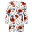 thumbnail image 4 of Cloaraye Plus Size Women's 4th of July Floral Star Print Shirts Loose Fit Crew Neck 3/4 Sleeve Casual Top, 4 of 6