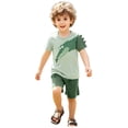 thumbnail image 2 of Bellafa Toddler Boy Clothes Kids Summer Cotton 2-Pieces Outfit Short Sleeve Crocodile Print Tops T-Shirt Shorts Set 2-7T, 2 of 8