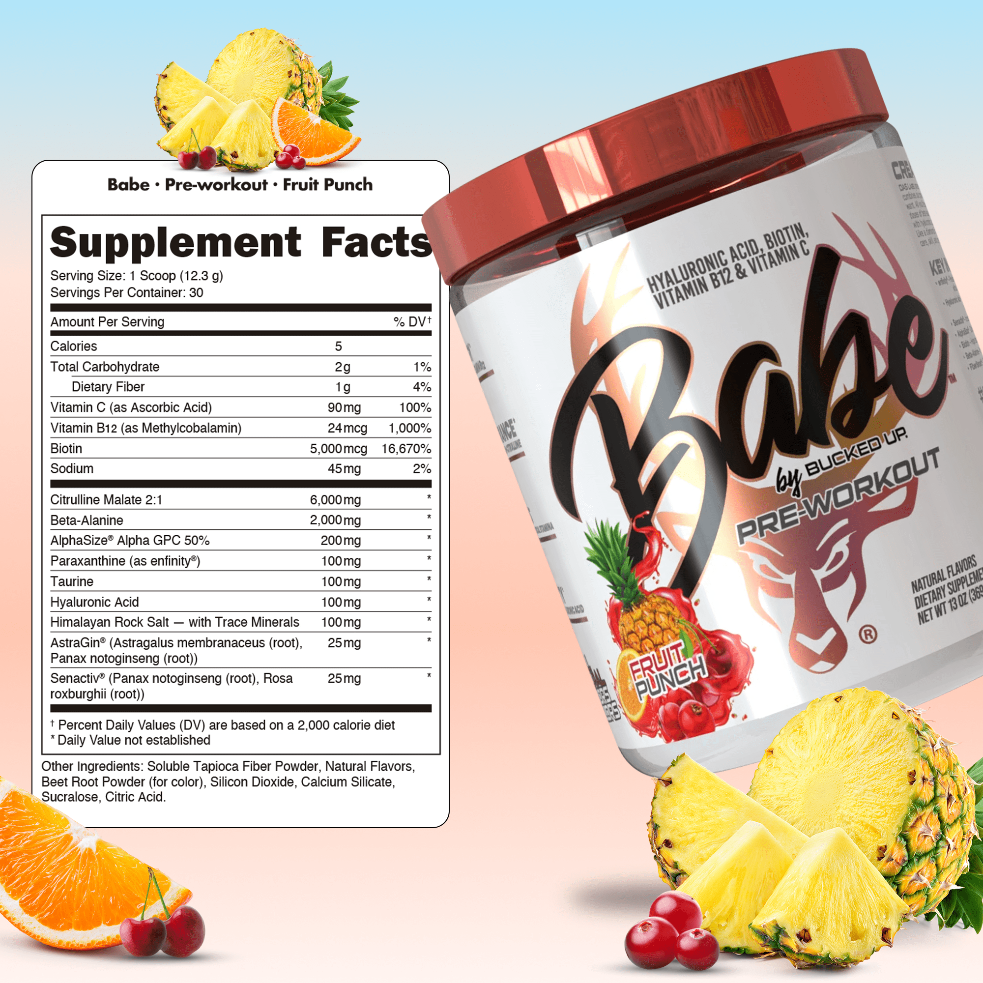 Bucked Up Babe Pre-Workout Powder, Fruit Punch, 30 Servings
