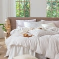 thumbnail image 5 of MooMee Striped Duvet Cover Set Cal-King 100% Washed Cotton Linen Like Textured Breathable 3-Piece (Greyish Pink& White Pinstripes, 104"x98"), 5 of 9