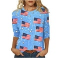 thumbnail image 2 of KkSLirnhs Womens Tops under $10 Trendy Women's Casual Print Round Neck 3/4 Sleeve T-shirt Blouse XXXXL Blue, 2 of 5