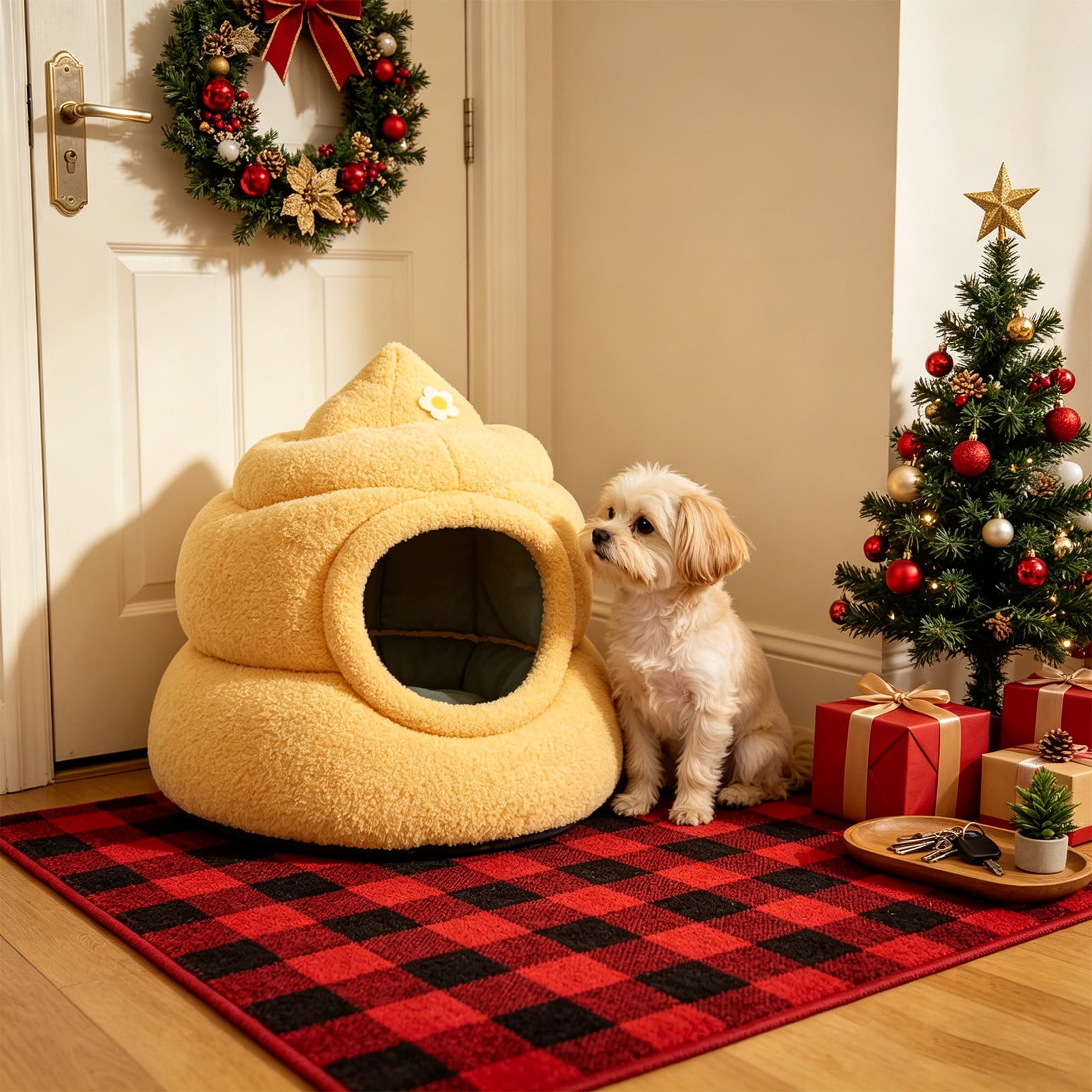 Semi Enclosed Pet Bed All Season Warm Soft Cozy Sleeping House for Small Medium Dogs Cats Indoor Rest Privacy Lounge Soft Plush