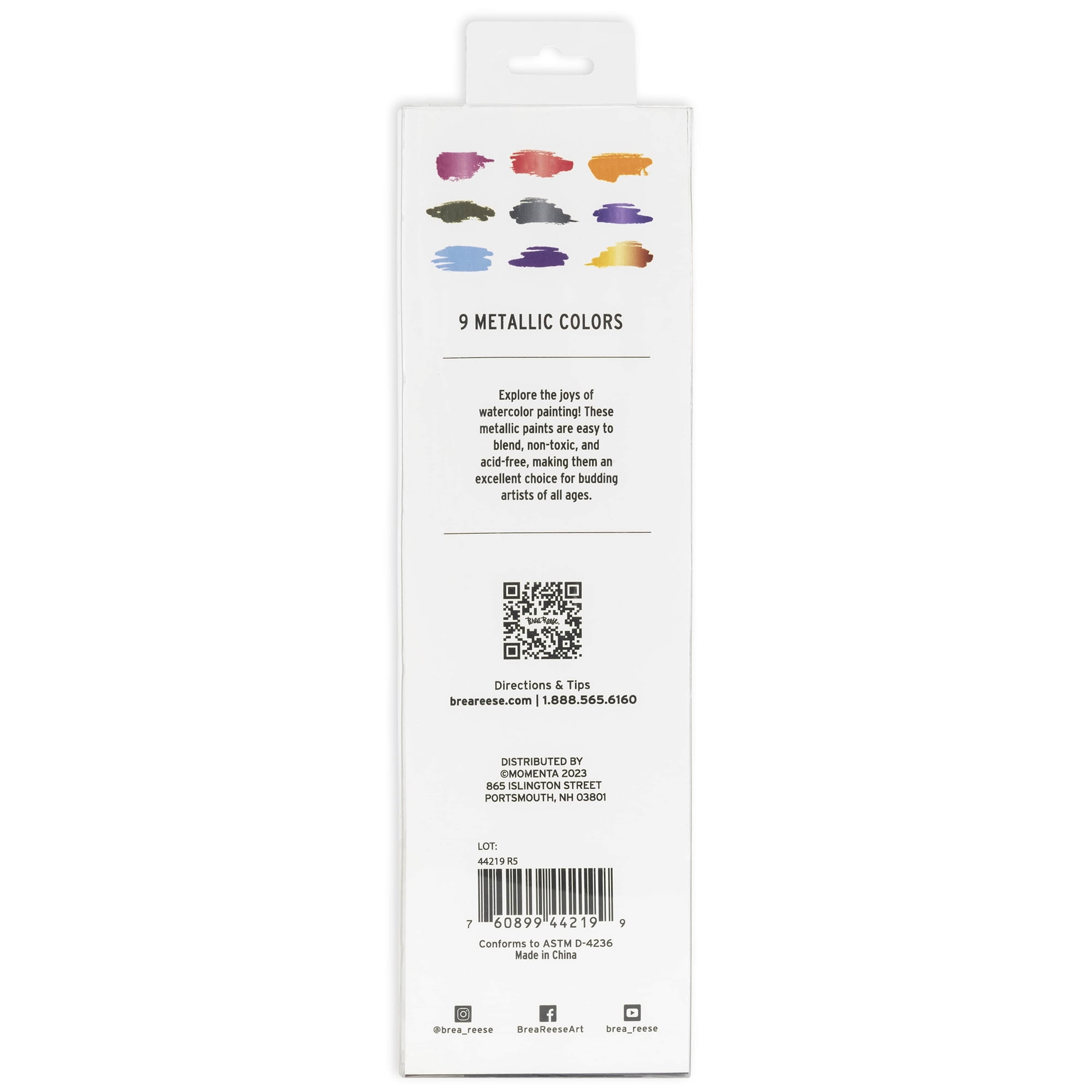Brea Reese: Watercolor Paint Set - Metallic - 9pc Shimmering Colors, Gold Taklon Painting Brush & Compact Portable Tin, Blend-able, Adult Art Supplies