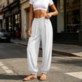 thumbnail image 2 of Khunlpohl Cotton Linen Pants for Womens Elastic Waist Drawstring Joggers Pant with Pockets Lightweight Casual Loose Trousers, 2 of 8