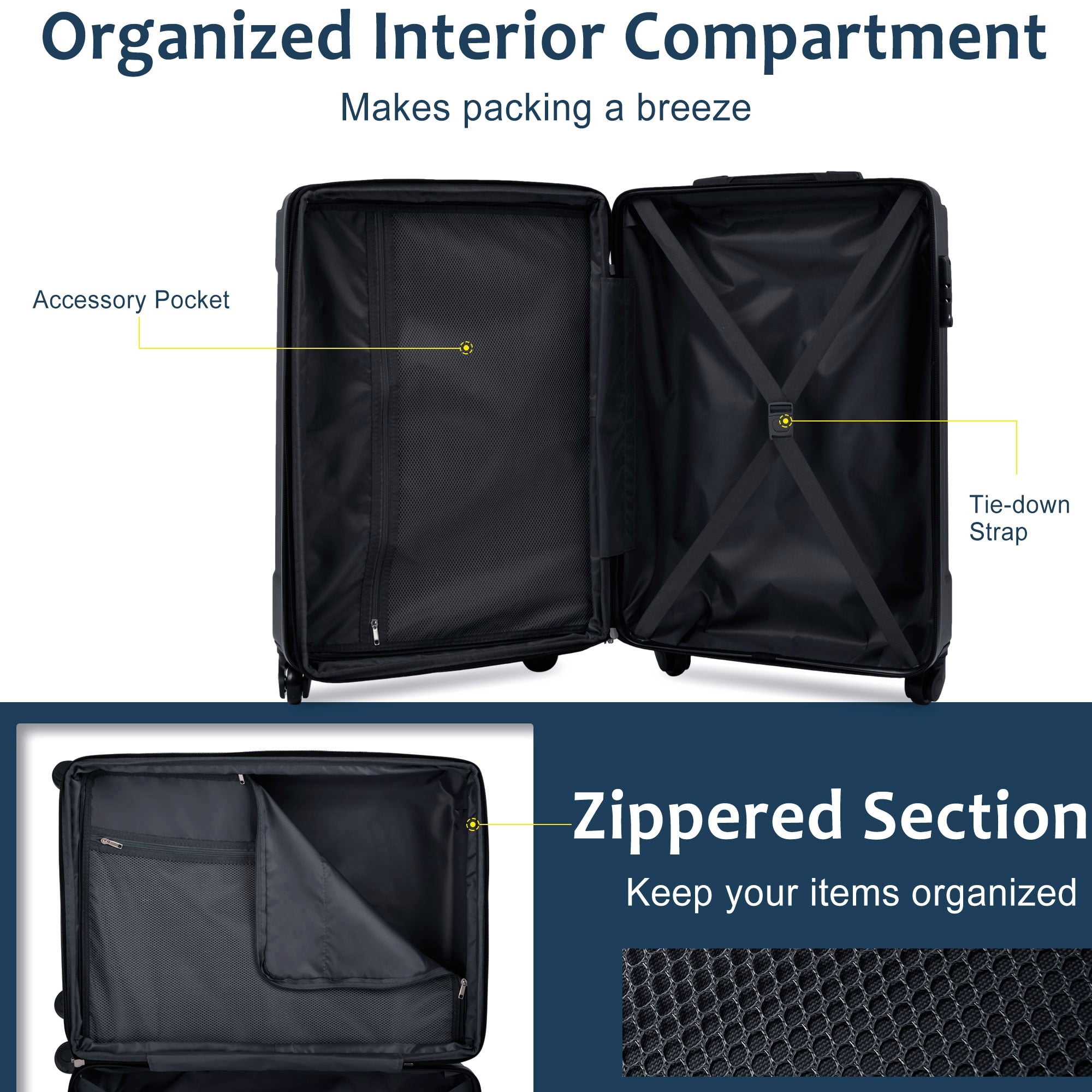 Carry on Luggage, Lightweight Durable ABS Suitcases with Double Wheels, Expandable 20-inch Checked Luggage 20"