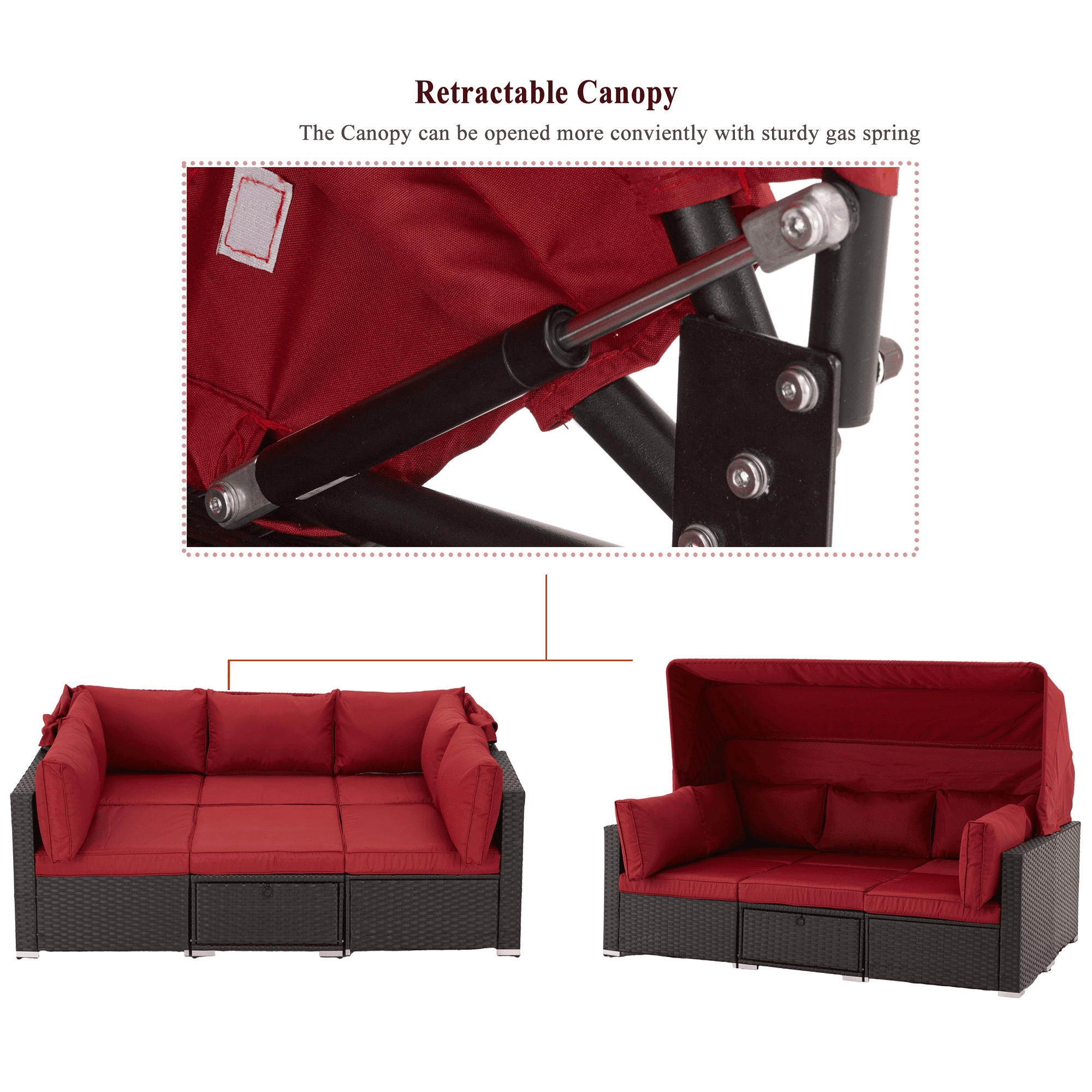 Vicluke Adjustable Backrest Rattan and Steel Outdoor Wicker Daybed, Red