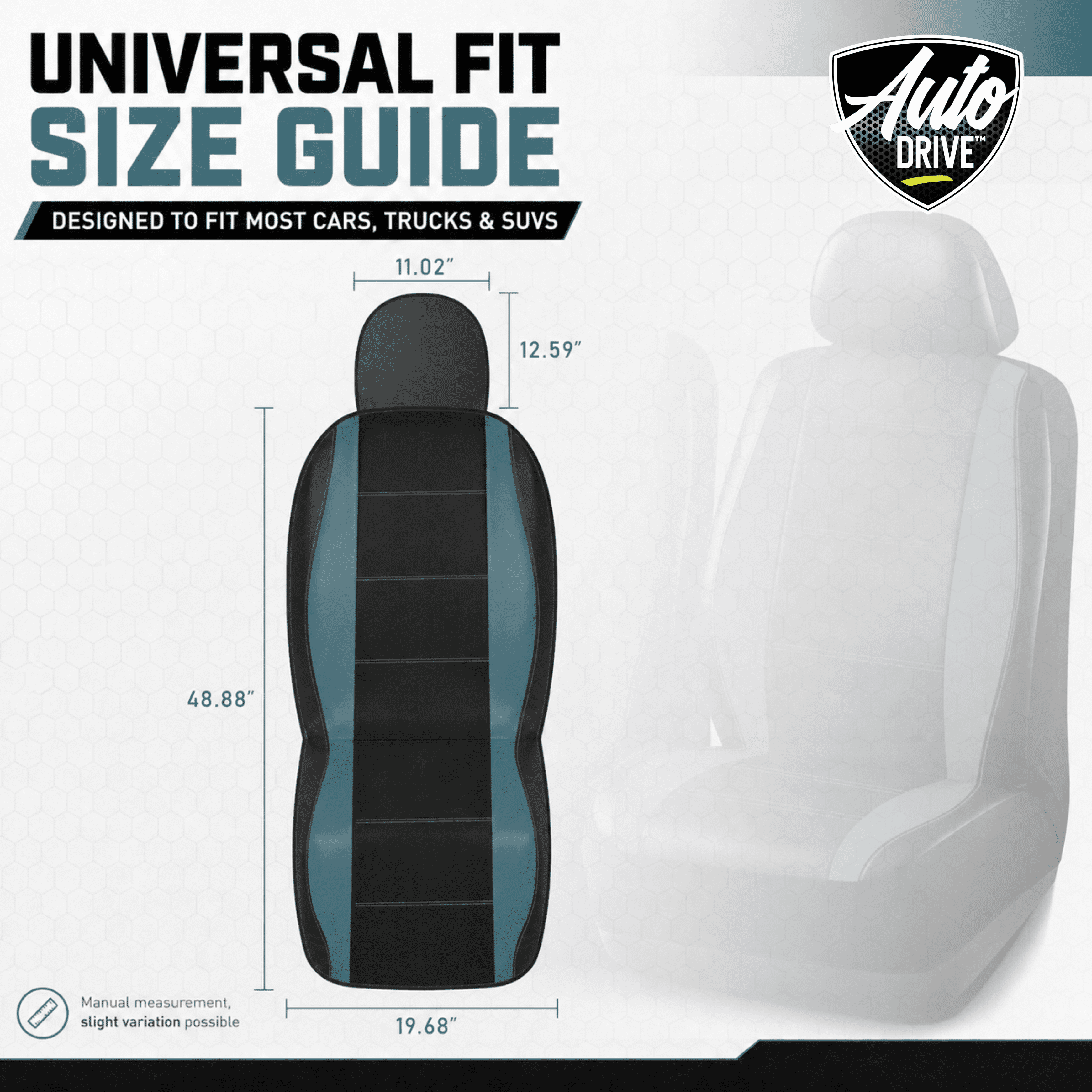 Auto Drive Car Seat Covers, Two-Tone Fabric Front Seat Protector, Breathable Comfortable, Anti-Slip Airbag Compatible Universal Fit for Cars SUVs Trucks,Blue
