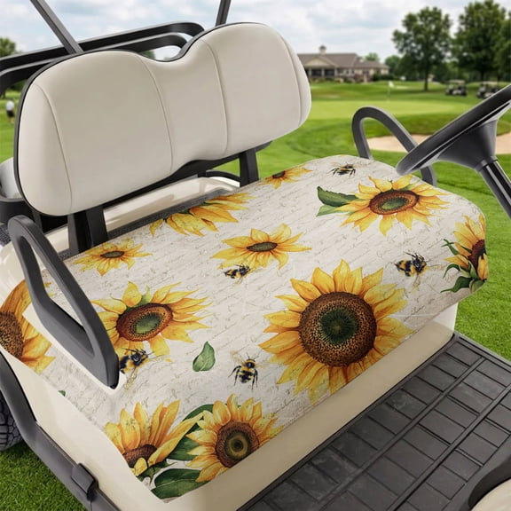 Golf Cart Seat Covers for 2 Seater, Yellow Sunflowers Soft Microfiber Cart Seat Towel Blanket, Summer Farmhouse Retro Beige Absorbent Breathable Non Slip Bench Seats Protector for Golf Course 51"x31"