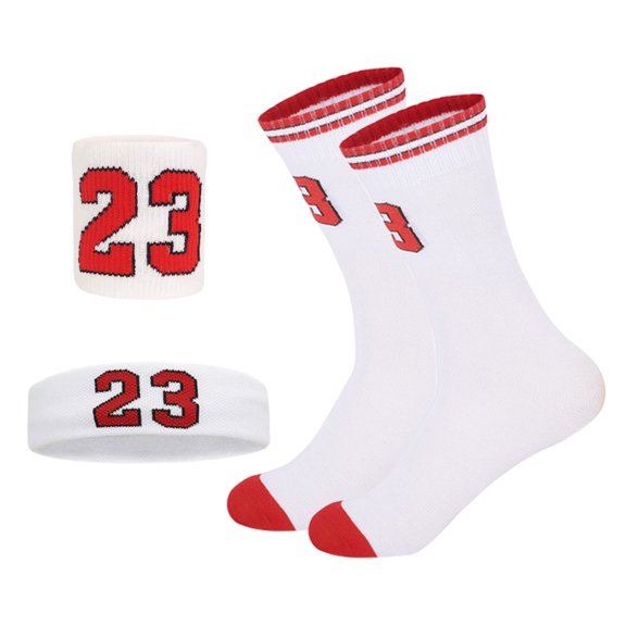 Girls Boys Basketball Socks & Basketball Sweatbands & Basketball Wristbands Kit, 4 Pcs Classic Number Basketball Accessories Socks Sport Socks for Kids 6-10 Years