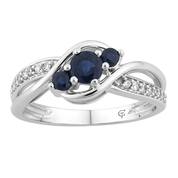 10k White Gold Sapphire & 1/10 Carat T.W. Diamond 3-Stone Ring