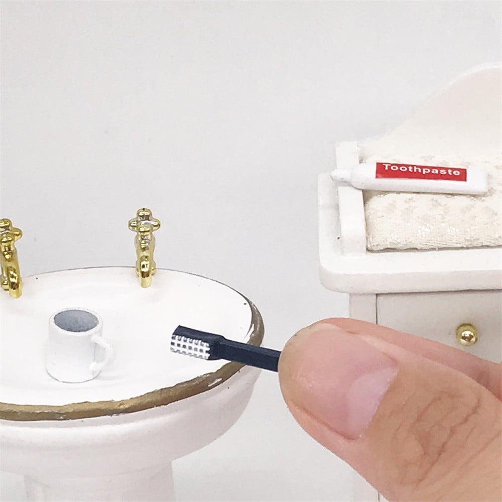 Dolls House Miniature Bathroom Bedroom Accessory False Teeth Mug Toothbrush Set for sale online