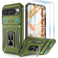 thumbnail image 1 of KOMI for Google Pixel 9 Pro XL Case with [2 Pack] HD Screen Protector + Slide Camera Cover, 360° Rotation Ring Kickstand [Military Grade] Shockproof Protective Phone Cover for Pixel 9 Pro XL, Green, 1 of 5