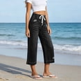 thumbnail image 4 of Lenpel Wide Leg Capri Jeans for Women Lounge Drawstring Pull on Baggy Cropped Denim Pants Stretch High Waist Denim Capris, 4 of 5