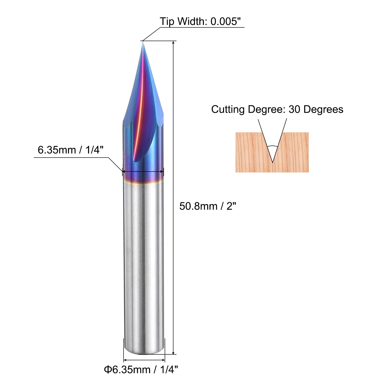 Uxcell 2Pcs 30 Degree V Groove Engraving Router Bits for CNC Tip and 3 Flutes 1/4 inch Shank Carving Bit Carbide End Mil
