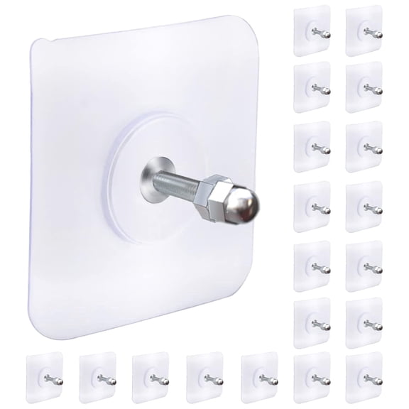 Heavy Duty Adhesive Hooks, Wall Hooks for Hanging, Screw Free Sticker, Seamless Screws for Wall Mount, 2 in 1 Reusable, White, 20 Pcs, 16mm