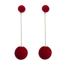 opvise Women Double Faux Fur Ball Long Dangle Earrings Banquet Jewelry Gift