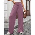 thumbnail image 6 of FUNUONY Wide Leg Pants for Women High Waisted Palazzo Pants Work Casual Flowy Loose Trousers with Pockets Women's Solid Color Ribbed Brushed Elastic Waist Casual Pants Purple S, 6 of 9