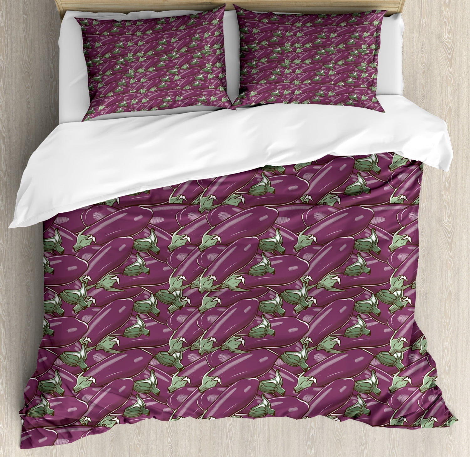 Eggplant King Size Duvet Cover Set, Retro Inspired Stacks of Delicious