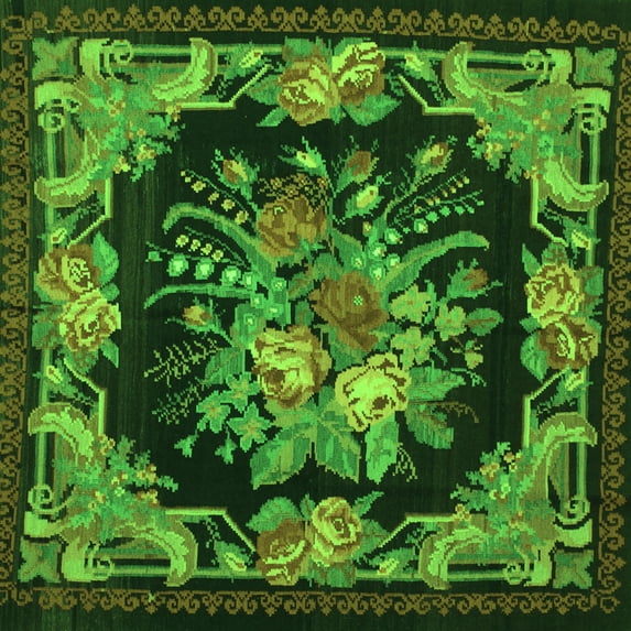 Ahgly Company Indoor Square Medallion Green French Area Rugs, 4' Square