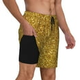 thumbnail image 3 of Balery Gold Glitter Mens Swim Trunks Swim Shorts for Men Quick Dry Inseam Beach Shorts with Compression Liner Pocket-Small, 3 of 9