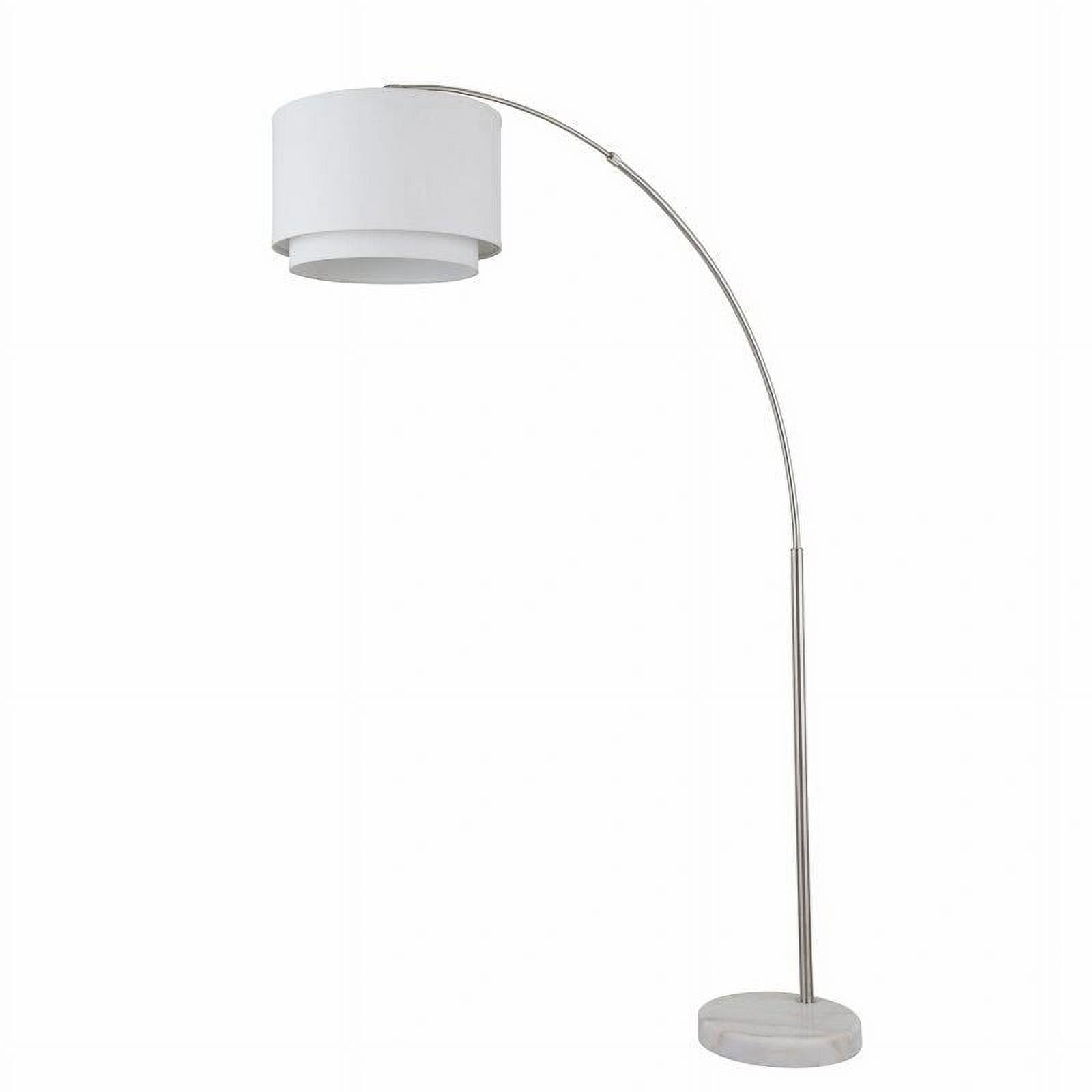 FC Design 81" Adjustable Height Arched Floor Lamp with White Double Drum Shade and White Marble Base