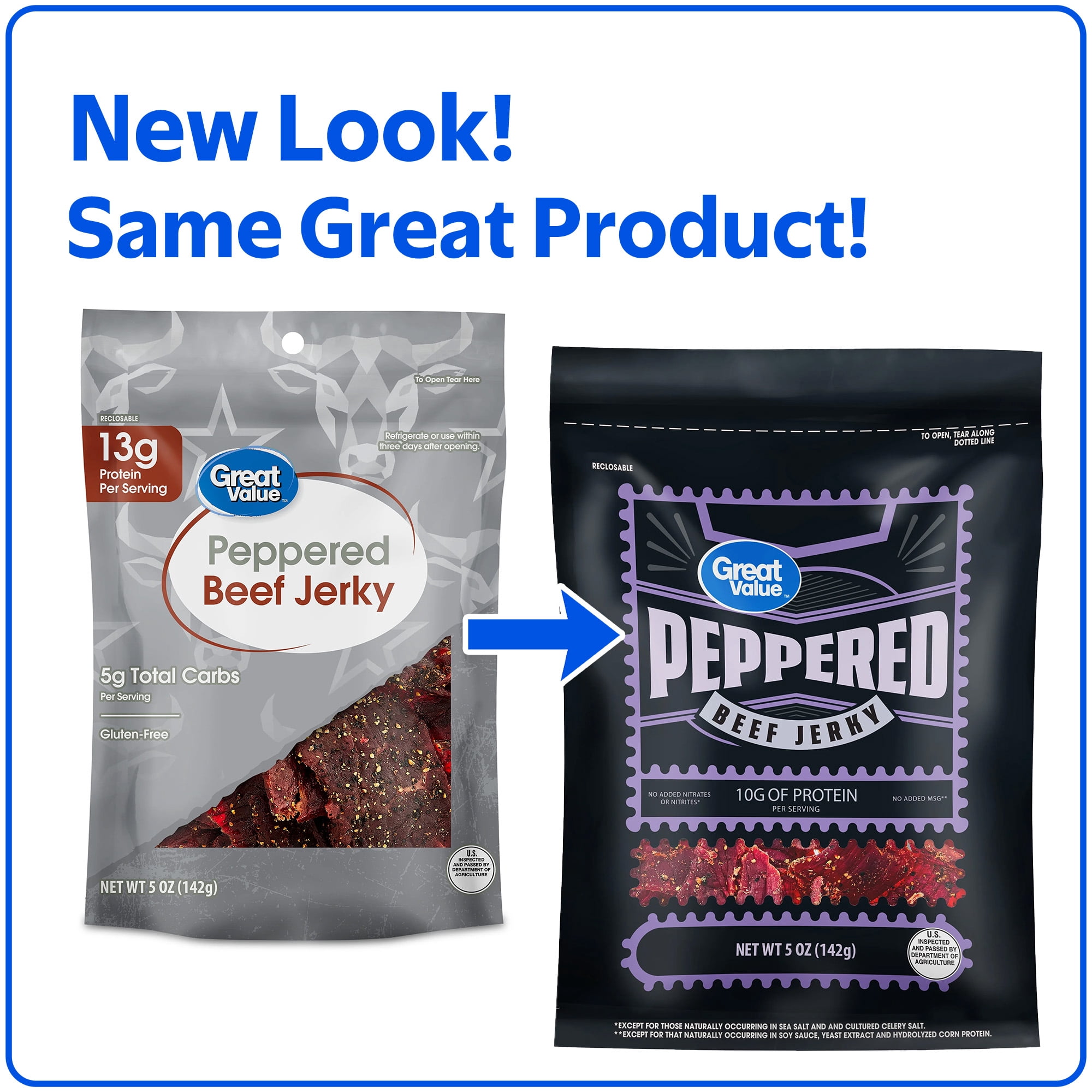 (8 pack) Great Value Peppered Beef Jerky, 5 oz